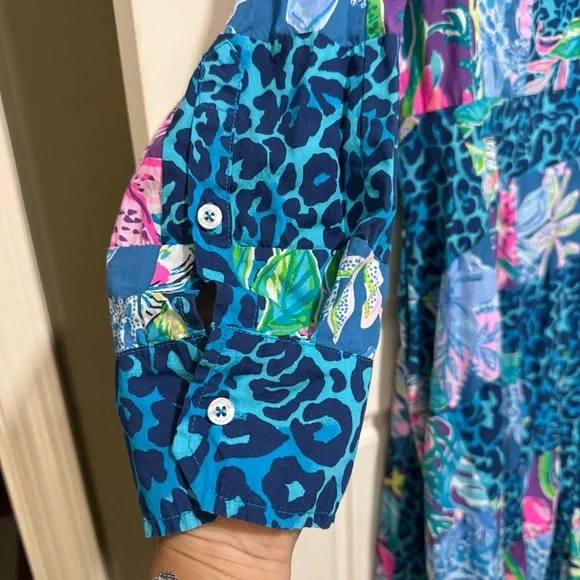 Lilly Pulitzer Vibrant Blue and Pink Long Sleeve Dress midi anniversary 16 rare - Picture 7 of 13